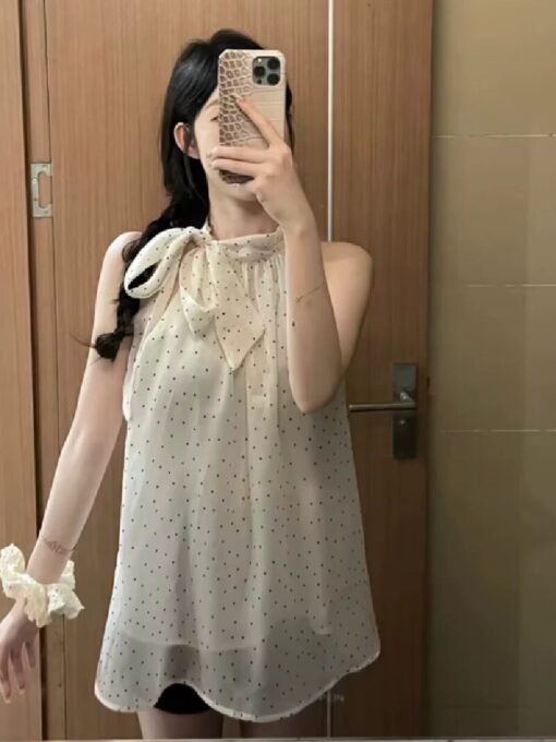 Vapetix S-XL  French-style temperament design butterfly knot V-neck camisole women's summer loose casual unique p – Bild 5