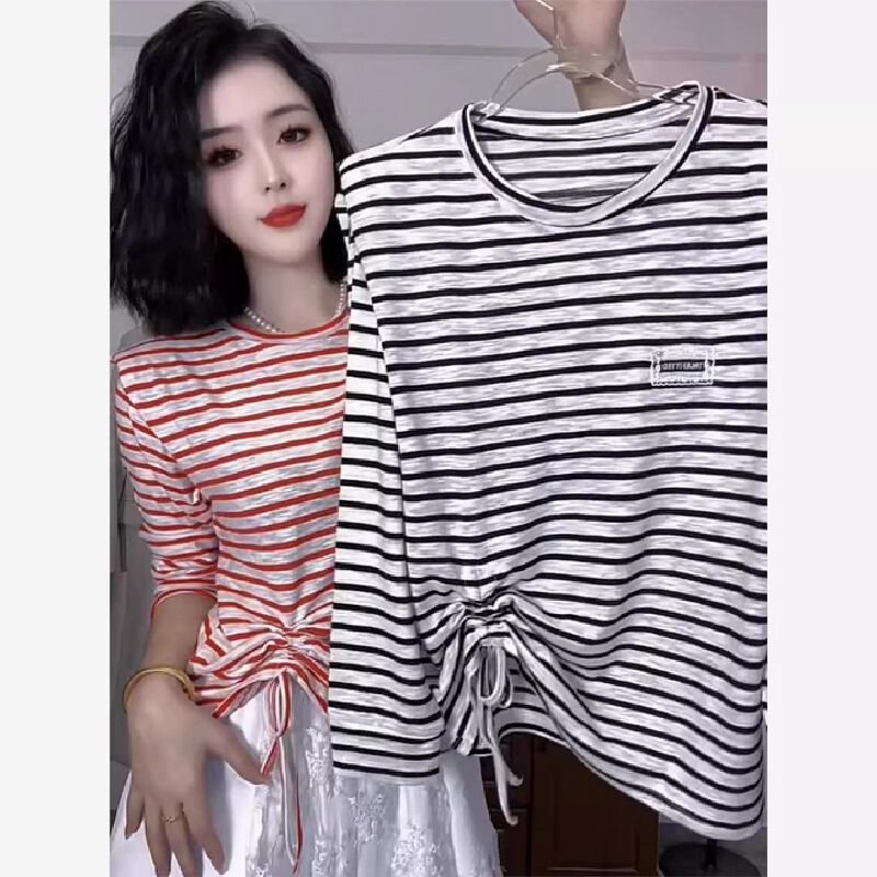 Vapetix Free Size-Free Size Front drawstring, front piece with riveted patch material, thin striped women's long-sleeved sun sh – Bild 6