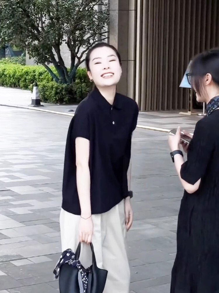 Vapetix S-XL Women's Loose Fit Wide Shoulder Short Sleeve Polo Neck Casual Simple Summer Fashion T-Shirt for 202 - 图片 3