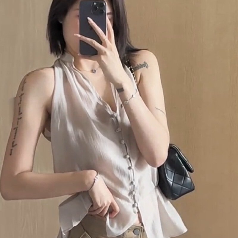 Vapetix S-XL 2025 new summer design small-sized slim-fit versatile solid-color top for women, sleeveless halter- – Bild 7