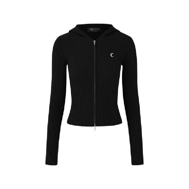 Vapetix Free Size-Free Size Three-Color Hooded Ribbed Knit Cardigan, Versatile and Slimming Zipper Sweatshirt Top – Bild 2