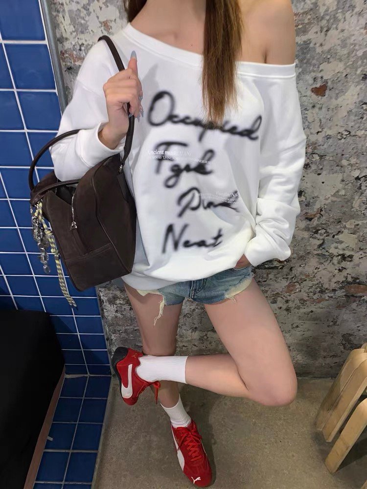 Vapetix M-2XL High-quality Mamba Cotton 300g Vintage American Print Asymmetrical Shoulder Hoodie for Women - Loos – Bild 2