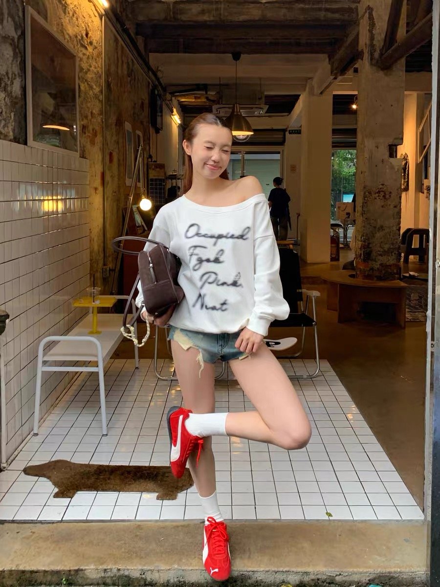 Vapetix M-2XL High-quality Mamba Cotton 300g Vintage American Print Asymmetrical Shoulder Hoodie for Women - Loos – Bild 3