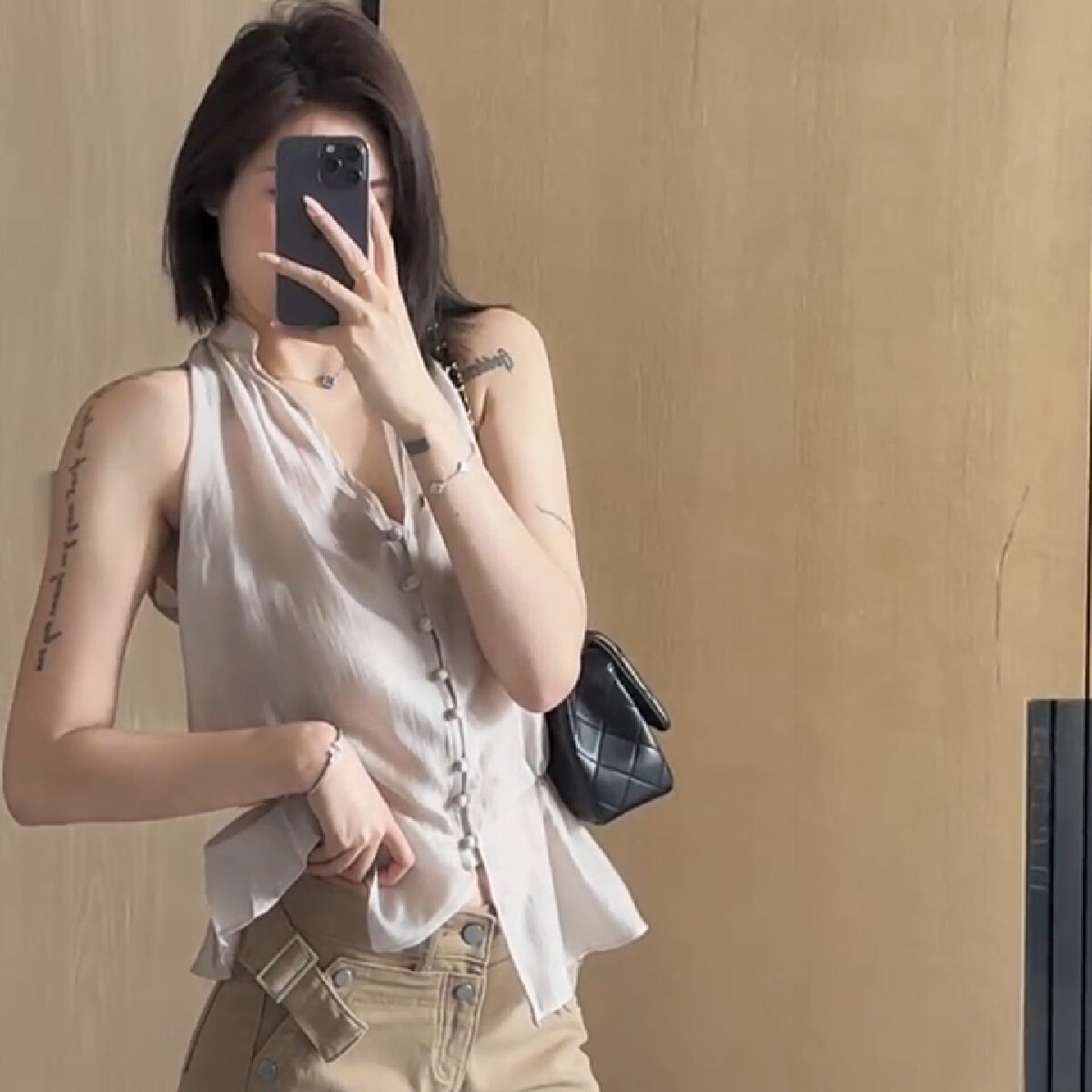 Vapetix S-XL 2025 new summer design small-sized slim-fit versatile solid-color top for women, sleeveless halter- – Bild 8