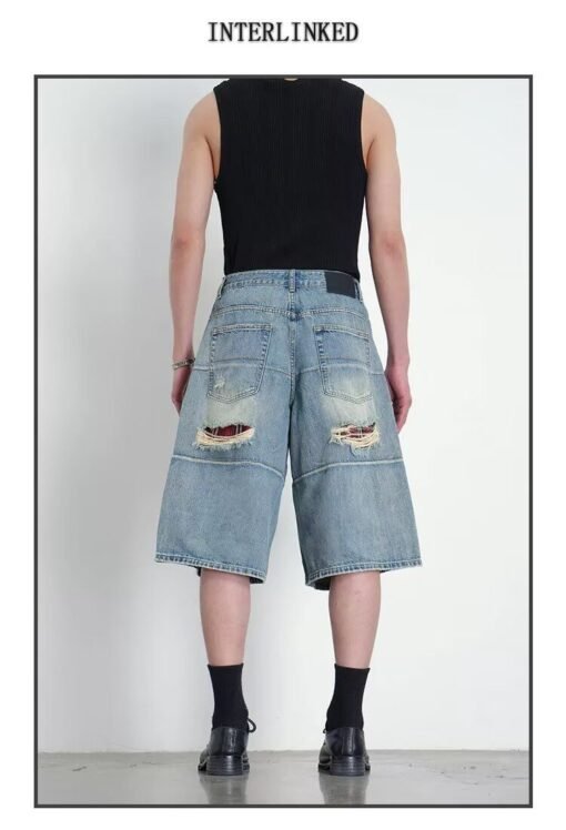 Vapetix S-2XL  High-waisted summer new holey straight-leg pants, ragged shorts, wide-leg pants, loose women's slim – Bild 4