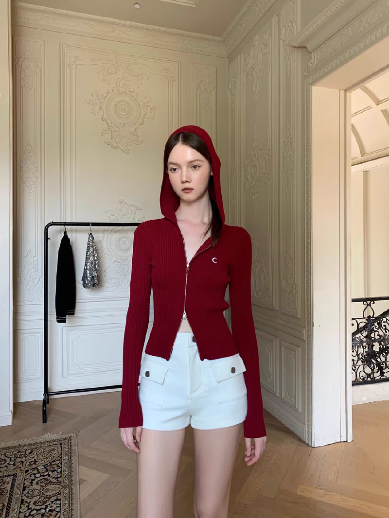 Vapetix Free Size-Free Size Three-Color Hooded Ribbed Knit Cardigan, Versatile and Slimming Zipper Sweatshirt Top – Bild 3