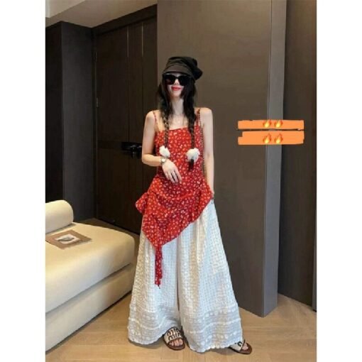 Vapetix S-2XL  Lace Embroidery Lace-up Ice Silk Wide Leg Pants for Women Summer Thin Sensual Casual Cool Pants – Bild 4
