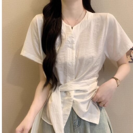 Vapetix S-3XL  Cloud Pocket Short-Sleeve Shirt for Women - 2025 Summer New French V-Neck Bohemian Waist Cinching I – Bild 6