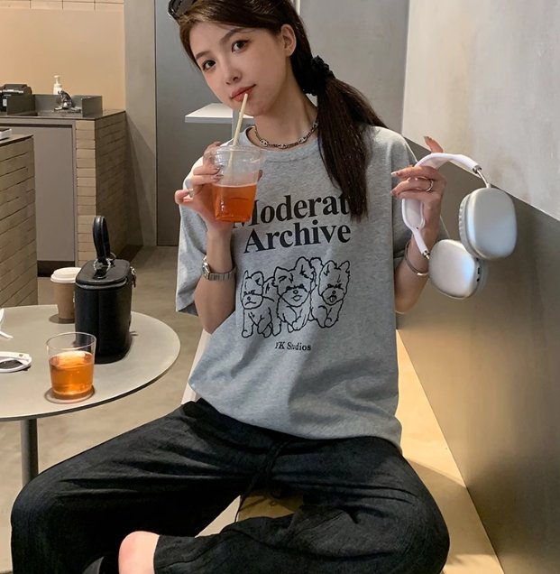 Vapetix M-2XL Korean Fashion New Style Lazy Loose Letter Cartoon Print Short Sleeve T-Shirt Women – Bild 4