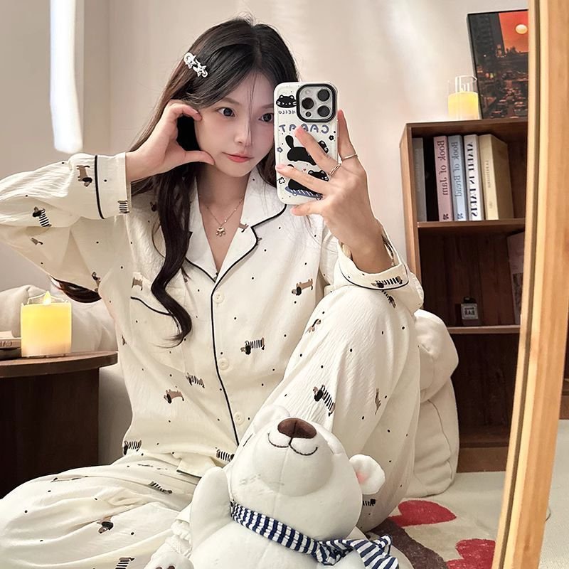 Vapetix M-XXL Spring and Autumn Pajama Set: Long Sleeve Top, Long Pants, Cloud Cotton Open Cardigan, Sweet Two-Pi – Bild 5