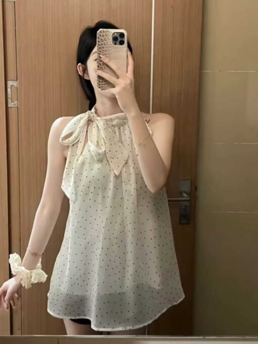 Vapetix S-XL  French-style temperament design butterfly knot V-neck camisole women's summer loose casual unique p – Bild 7
