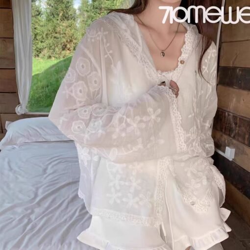 Vapetix Free Size-Free Size  Summer New Boho Retro Cotton Linen Cardigan Top for Women Loose Fit Slimming Versatile 7/8 Sleeve S – Bild 6