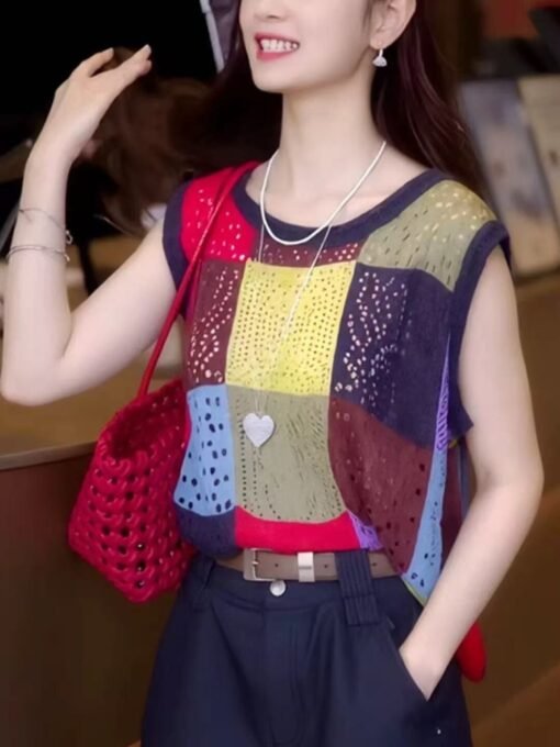 Vapetix Free Size-Free Size  French-style colorful three-dimensional hollow-hand hook sleeveless backless women's summer 2025 ne – Bild 4