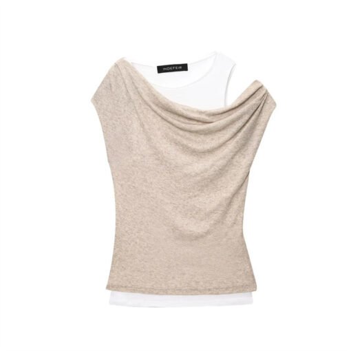 Vapetix XS-L  TAOP & ZA summer new women's commuter fashion asymmetric double contrast stitching fake two T-shirt