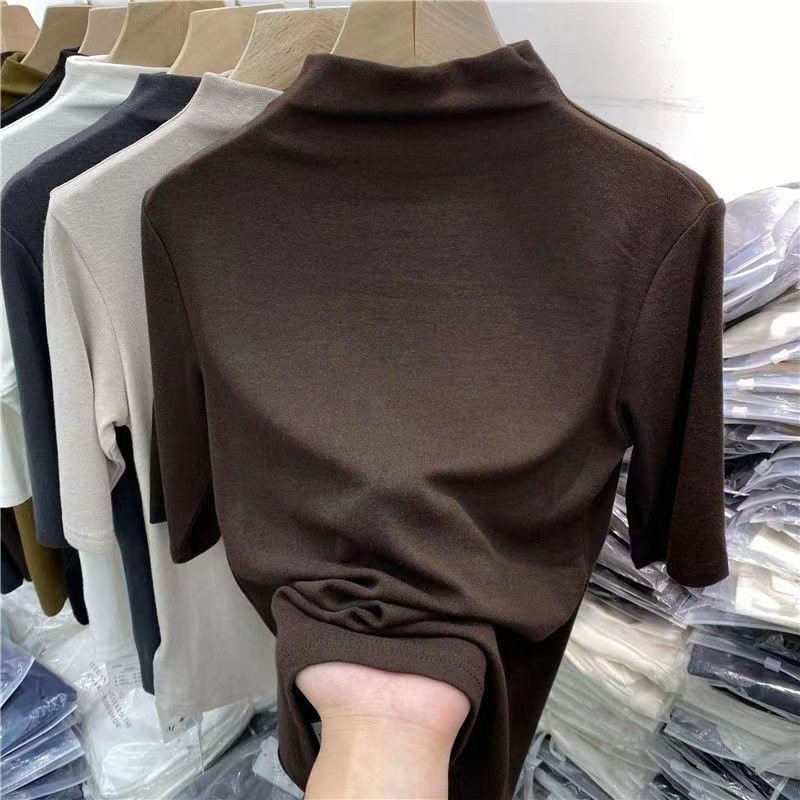 Vapetix M (90-105 pounds)-4XL (264-272 lbs) Half-high collar five-sleeved base shirt women's spring and summer versatile T-shirt elegant slim-f