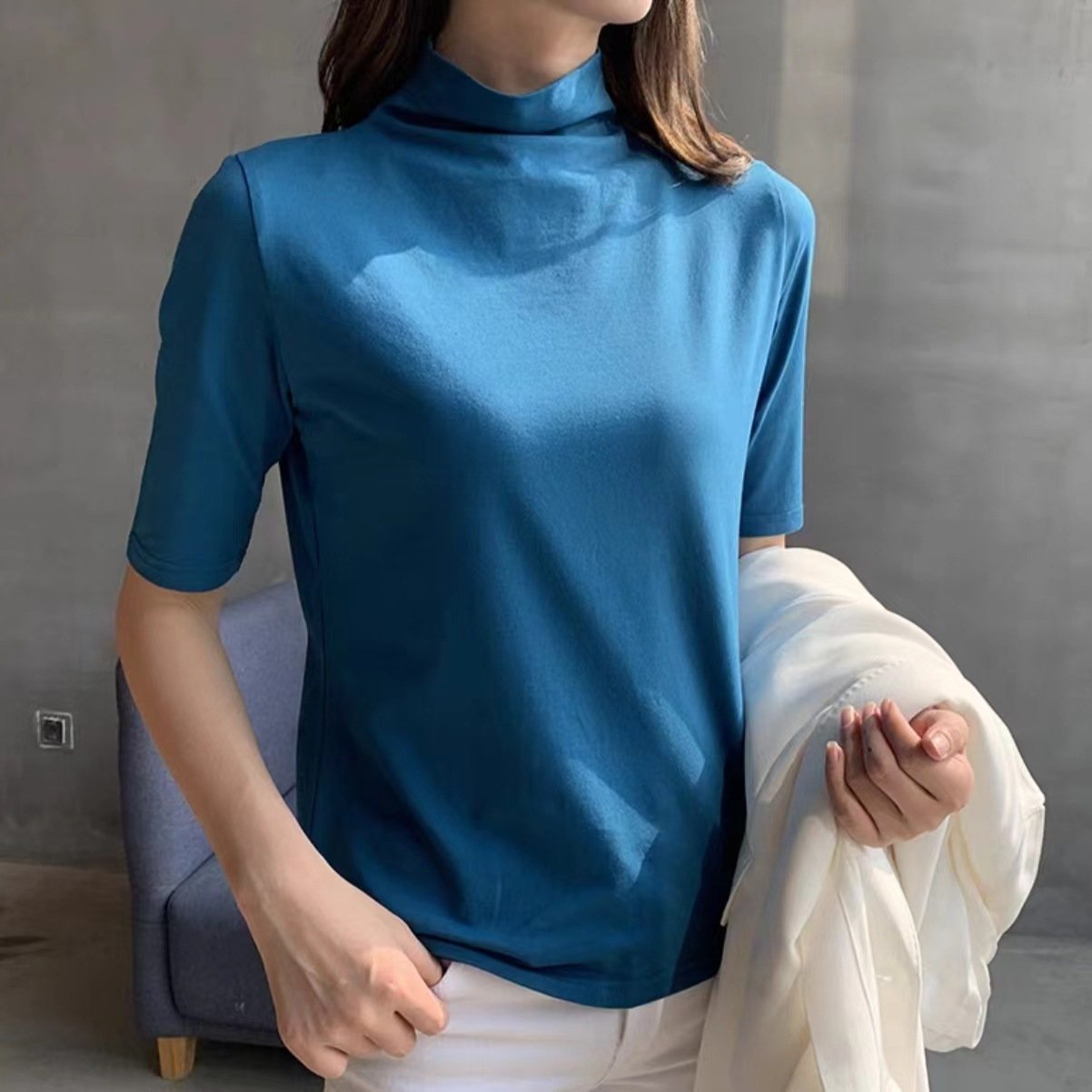 Vapetix M (90-105 pounds)-4XL (264-272 lbs) Half-high collar five-sleeved base shirt women's spring and summer versatile T-shirt elegant slim-f – Bild 2