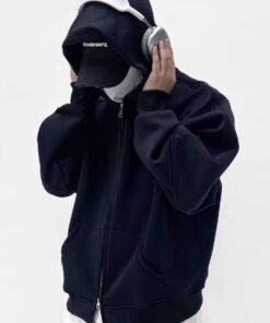 Vapetix M-XL  American street double zipper short-cut hooded sweatshirt, unisex loose fashion hat sweater, trendy