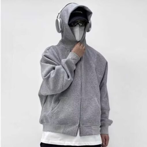 Vapetix M-XL  American street double zipper short-cut hooded sweatshirt, unisex loose fashion hat sweater, trendy – Bild 2