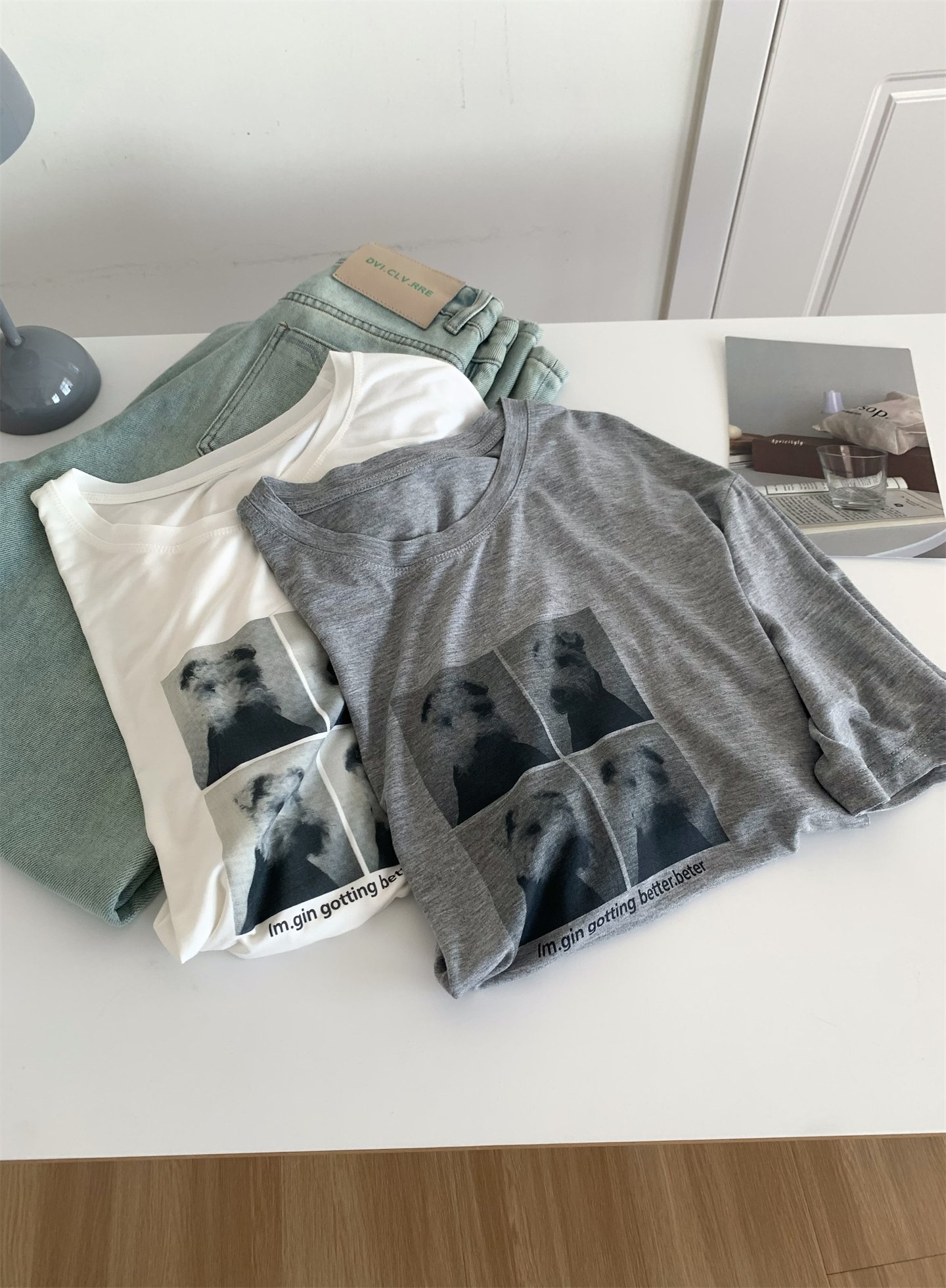 Vapetix Unisex size, 90-150 lbs-Unisex size, 90-150 lbs Summer Relaxation Loose Model Modal Print T-shirt for Women, Soft and Light, Lazy Round Neck Short – Bild 2