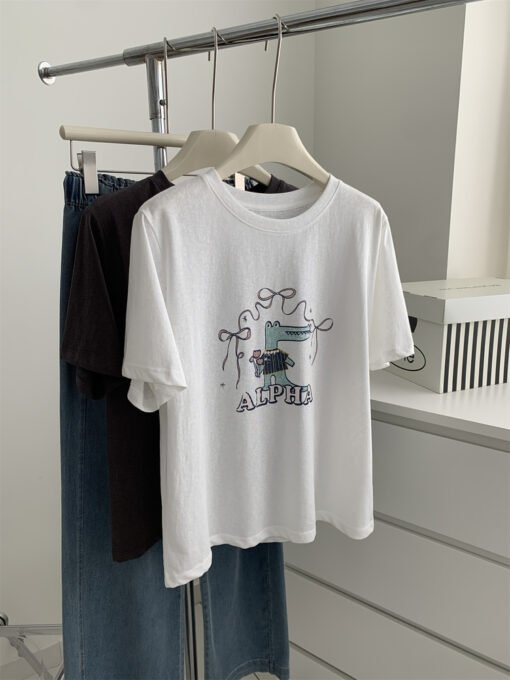 Vapetix Unisex size 85-125 lbs-Unisex size 85-125 lbs  Lightweight breathable imitation flax feel short-sleeved women's age-defying Korean cartoon T-shirt
