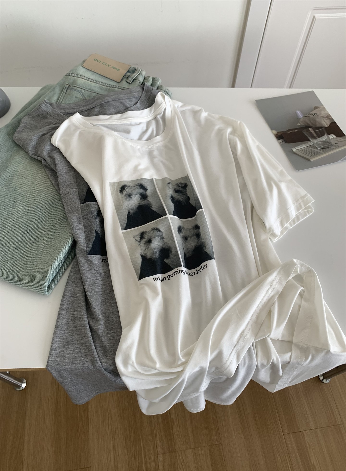 Vapetix Unisex size, 90-150 lbs-Unisex size, 90-150 lbs Summer Relaxation Loose Model Modal Print T-shirt for Women, Soft and Light, Lazy Round Neck Short – Bild 3