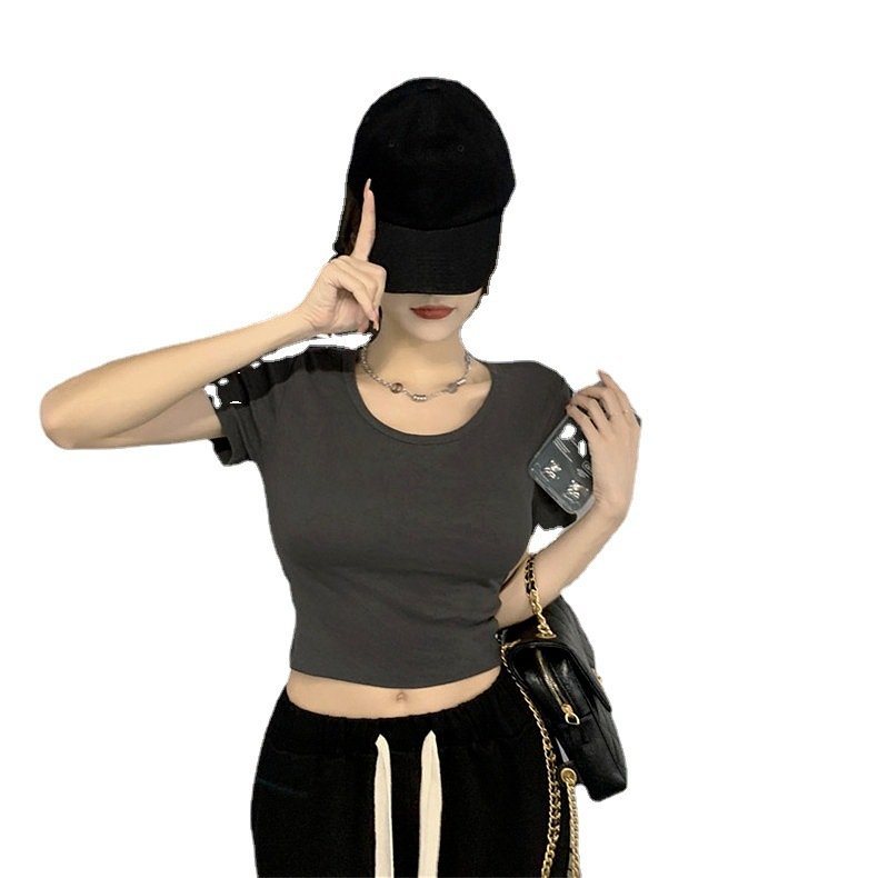 Vapetix S-XL Women's Summer New Round Neck Nipple-Baring Short-Sleeve Base Top with Design Sense, Outwear, Hot G