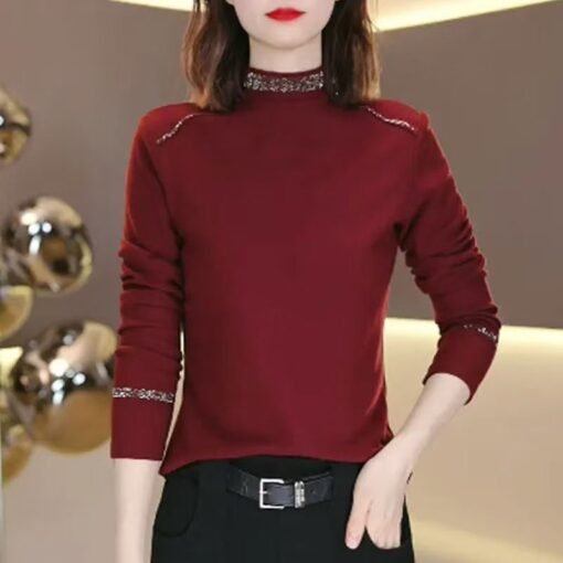 Vapetix M-4XL  Women's Autumn/Winter Semi-High Collar Double-Faced Fleece Warm Stylish Slimming Long-Sleeve Base L – Bild 2