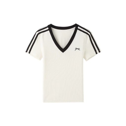 Vapetix S-2XL  【Bestselling Store】Sweet and Cool Butterfly Knot V-Neck Color-Coded Shoulder-Strap Short-Sleeve T-S – Bild 4