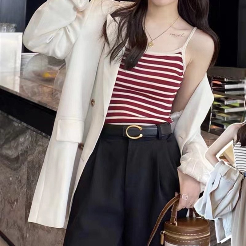 Vapetix Free Size-Free Size Ribbed Knit Tank Top for Women - 2025 Summer New French Style Innerwear Sexy Fitted Slimming Base L – Bild 4