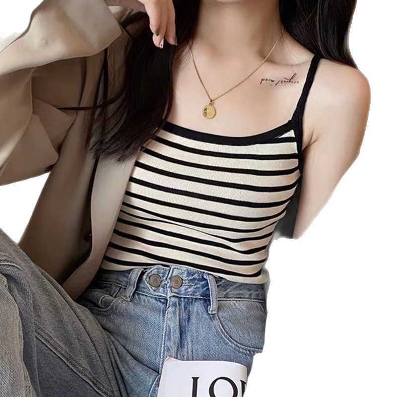 Vapetix Free Size-Free Size Ribbed Knit Tank Top for Women - 2025 Summer New French Style Innerwear Sexy Fitted Slimming Base L – Bild 5