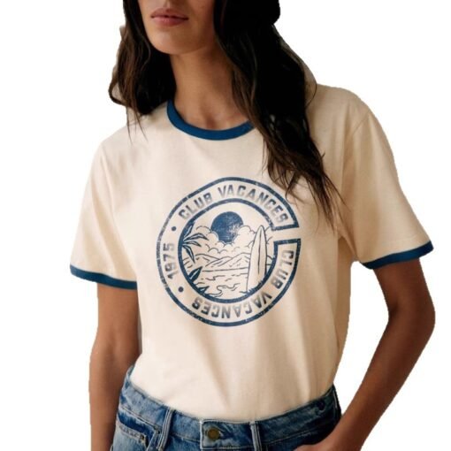 Vapetix S-L  25 Summer New French Style Landscape Printed Top Fresh College Style Color Contrast Round Neck Casu – Bild 2