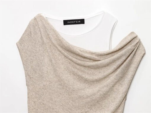 Vapetix XS-L  TAOP & ZA summer new women's commuter fashion asymmetric double contrast stitching fake two T-shirt – Bild 4