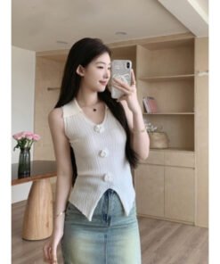 Vapetix Free Size-Free Size  3D floral stand-up collar sweet and spicy mini top spaghetti strap backless vest design-inspired ni