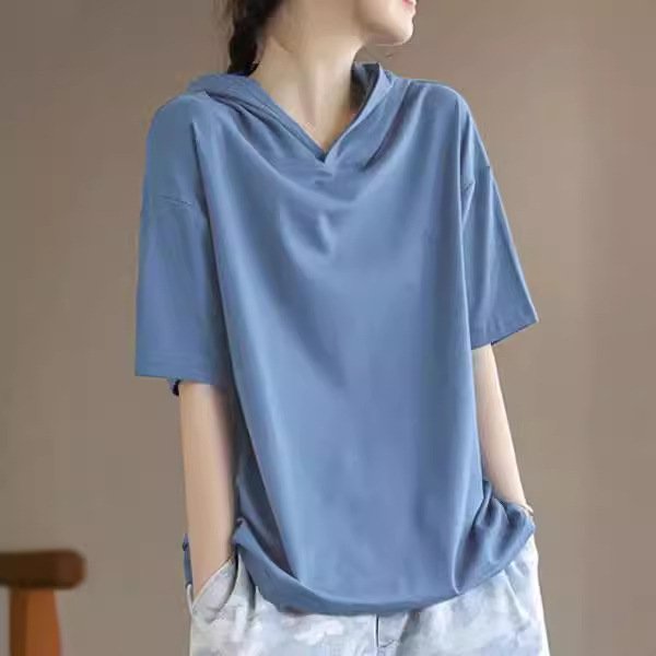 Vapetix L suggests 100-120 pounds- Women's Summer Thin Black Hooded Sweatshirt with Cap, New Style Short Sleeve Base Top for Outerwear – Bild 5