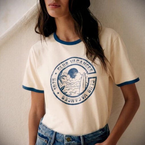 Vapetix S-L  25 Summer New French Style Landscape Printed Top Fresh College Style Color Contrast Round Neck Casu – Bild 3
