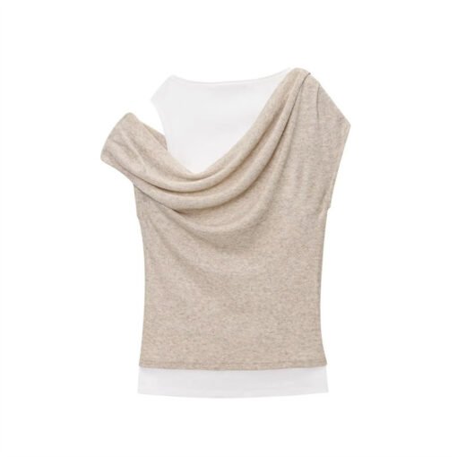 Vapetix XS-L  TAOP & ZA summer new women's commuter fashion asymmetric double contrast stitching fake two T-shirt – Bild 6
