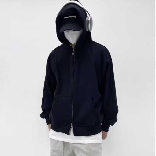 Vapetix M-XL  American street double zipper short-cut hooded sweatshirt, unisex loose fashion hat sweater, trendy – Bild 7
