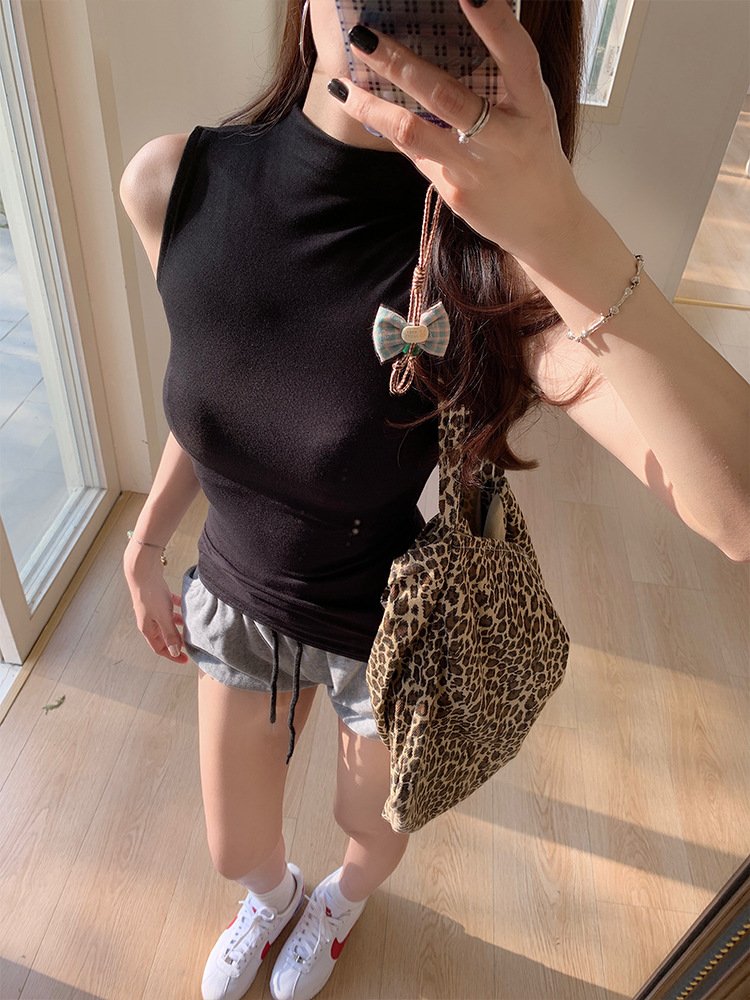 Vapetix S-XL American Style Spice Girl Grey Half-high Collar Sleeveless Vest Women's Summer High-end Sense Chic – Bild 6