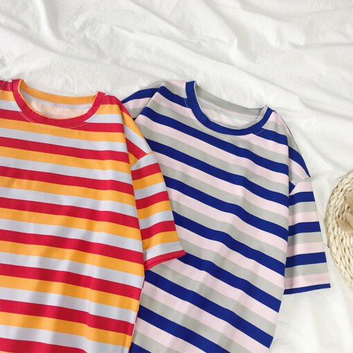 Vapetix M-3XL  Summer Loose and Simple Striped Short-Sleeve T-Shirt for Women, Japanese and Korean Style Casual Ne – Bild 6
