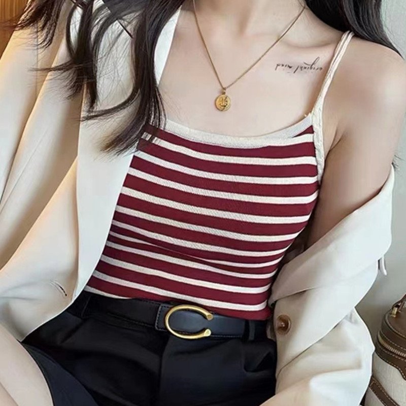 Vapetix Free Size-Free Size Ribbed Knit Tank Top for Women - 2025 Summer New French Style Innerwear Sexy Fitted Slimming Base L – Bild 7