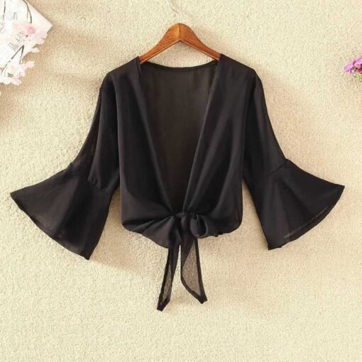 Vapetix M (85-115 lbs use)-XL (for weights 115-145 lbs)  5/2023 Ladies' Short Sleeve Bell-Sleeve Open Cardigan Thin Short Jacket Sun Protection Top Outerwea – Bild 7