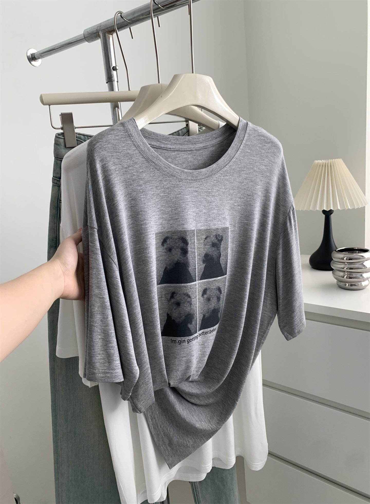 Vapetix Unisex size, 90-150 lbs-Unisex size, 90-150 lbs Summer Relaxation Loose Model Modal Print T-shirt for Women, Soft and Light, Lazy Round Neck Short – Bild 7