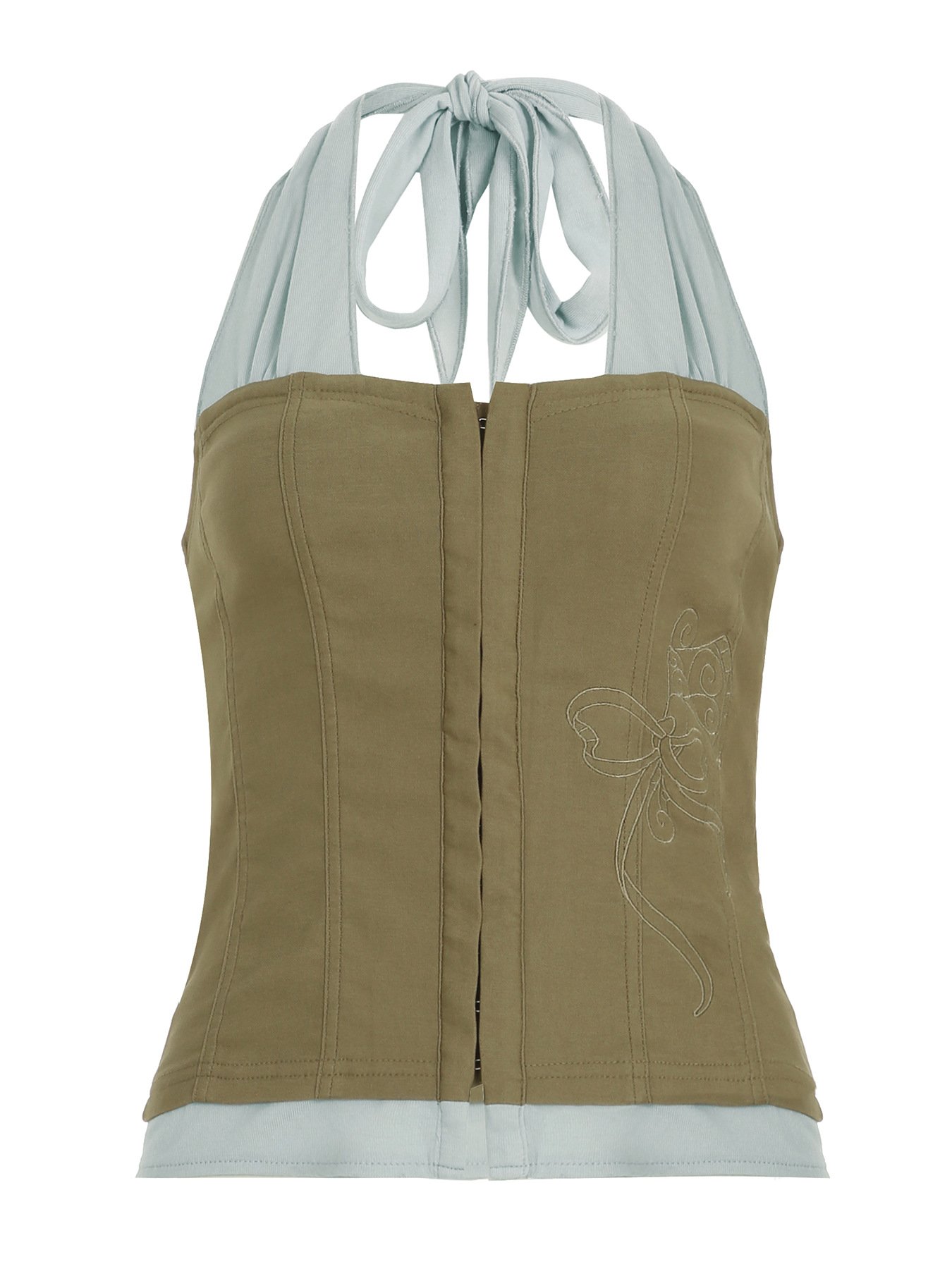 Vapetix S-L Vintage workwear style off-the-shoulder slimming waistline spliced fake two-piece vest women's new – Bild 5