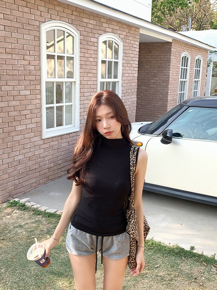 Vapetix S-XL American Style Spice Girl Grey Half-high Collar Sleeveless Vest Women's Summer High-end Sense Chic – Bild 8