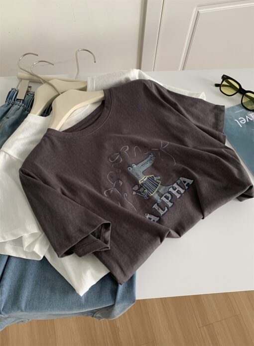 Vapetix Unisex size 85-125 lbs-Unisex size 85-125 lbs  Lightweight breathable imitation flax feel short-sleeved women's age-defying Korean cartoon T-shirt – Bild 8