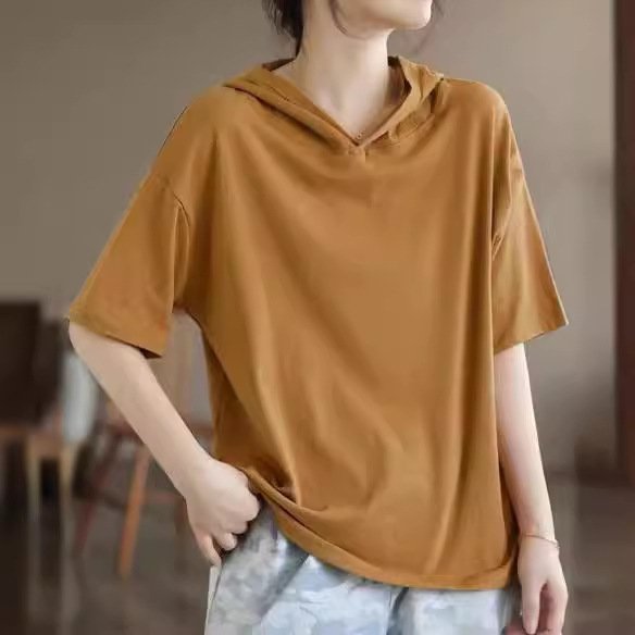 Vapetix L suggests 100-120 pounds- Women's Summer Thin Black Hooded Sweatshirt with Cap, New Style Short Sleeve Base Top for Outerwear – Bild 8