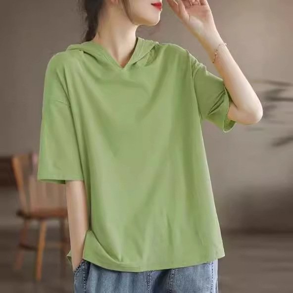 Vapetix L suggests 100-120 pounds- Women's Summer Thin Black Hooded Sweatshirt with Cap, New Style Short Sleeve Base Top for Outerwear – Bild 9