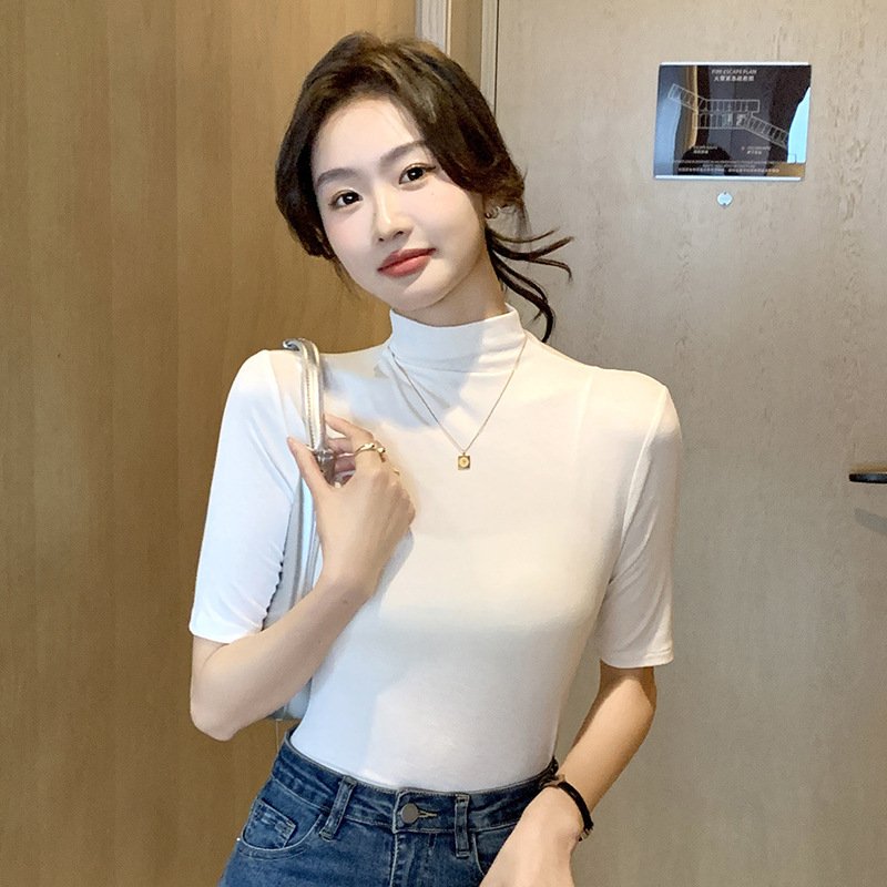 Vapetix M (90-105 pounds)-4XL (264-272 lbs) Half-high collar five-sleeved base shirt women's spring and summer versatile T-shirt elegant slim-f – Bild 3