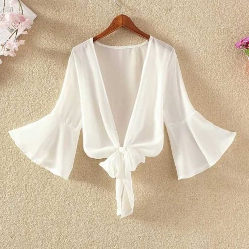 Vapetix M (85-115 lbs use)-XL (for weights 115-145 lbs)  5/2023 Ladies' Short Sleeve Bell-Sleeve Open Cardigan Thin Short Jacket Sun Protection Top Outerwea – Bild 9