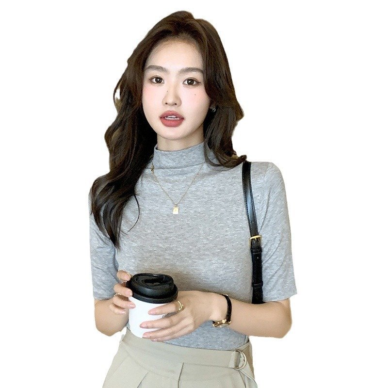 Vapetix M (90-105 pounds)-4XL (264-272 lbs) Half-high collar five-sleeved base shirt women's spring and summer versatile T-shirt elegant slim-f – Bild 4